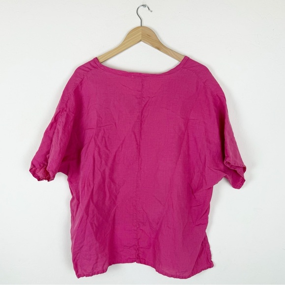 Cut Loose Magenta Pink V-Neck 100% Linen Top - Picture 2 of 7